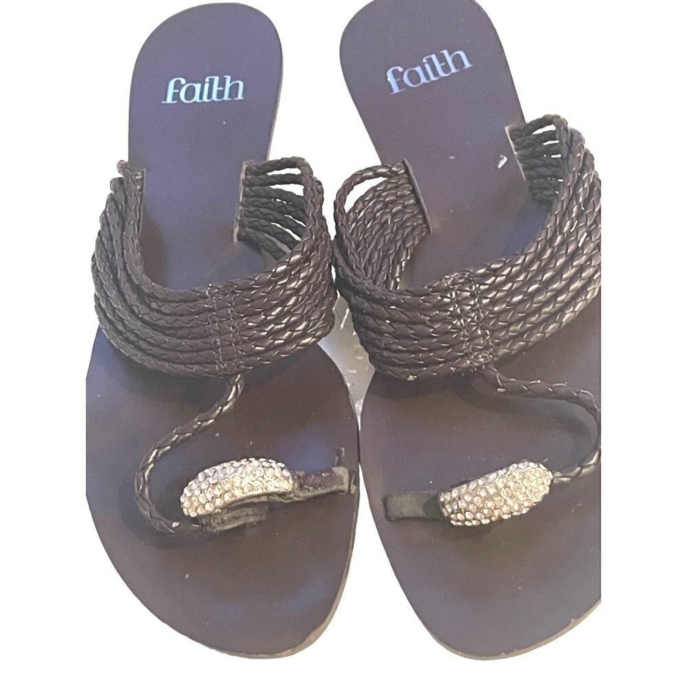 Faith womens brown flat backless slide rhynestone toe